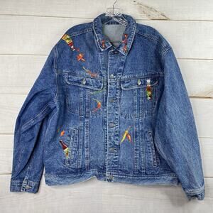 Todays News Mens Jacket XL Dark Wash Hot Sauce Chile Pepper 90's Trucker Blue